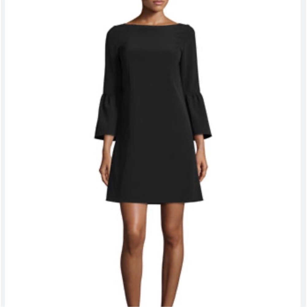 Lafayette 148 New York Marisa Bell-Sleeve Shift Dress Black Size M Ponte Knit